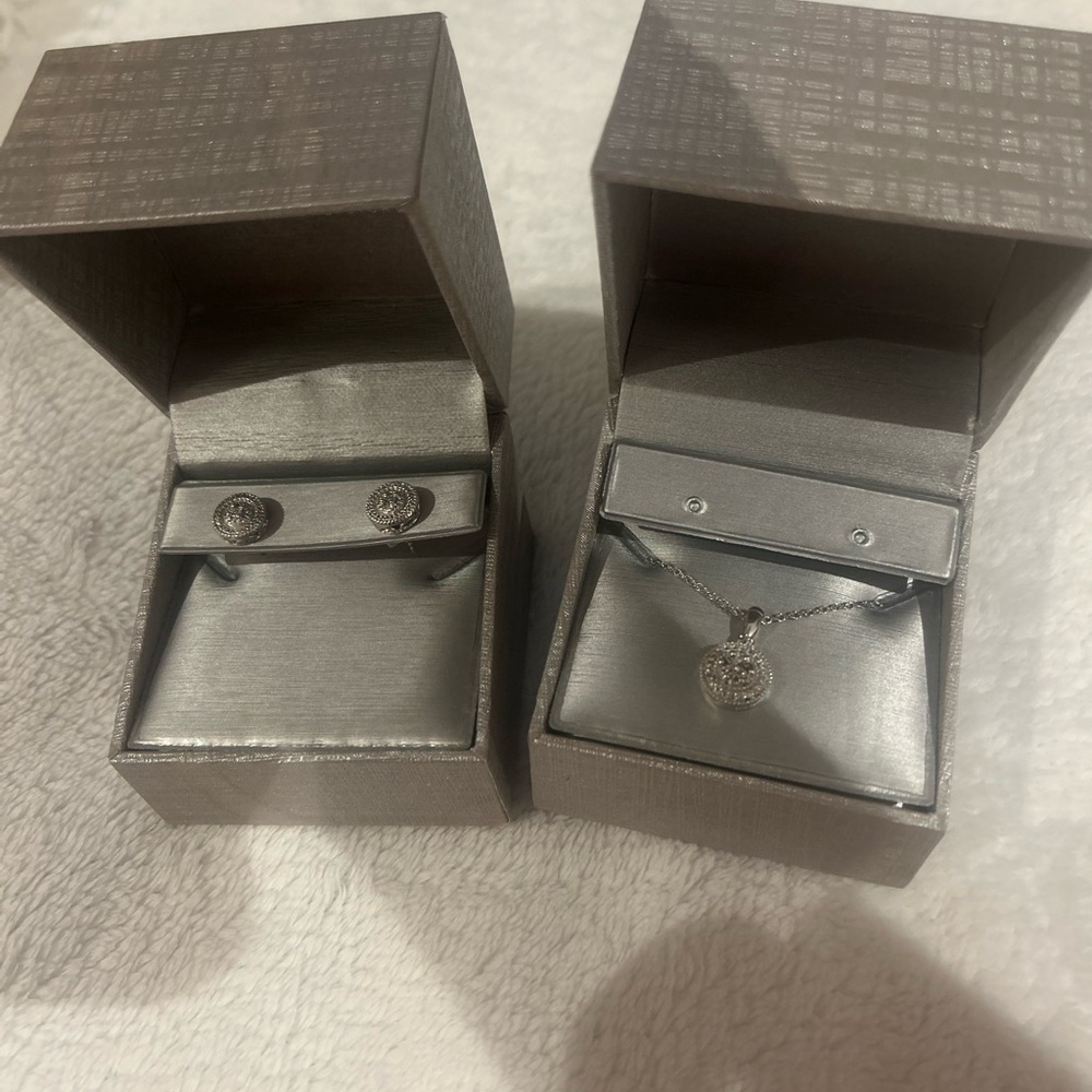 ZALES JEWELRY earrings and necklace silver set, brand new with boxes